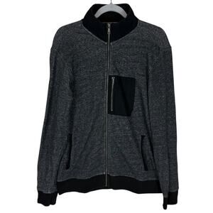 Banana Republic Sweatshirt Men Medium Gray Full Zip Cotton Long Sleeve Mock Neck